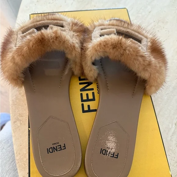 Fendi Mink Fur Baguette Slides - Picture 2 of 6